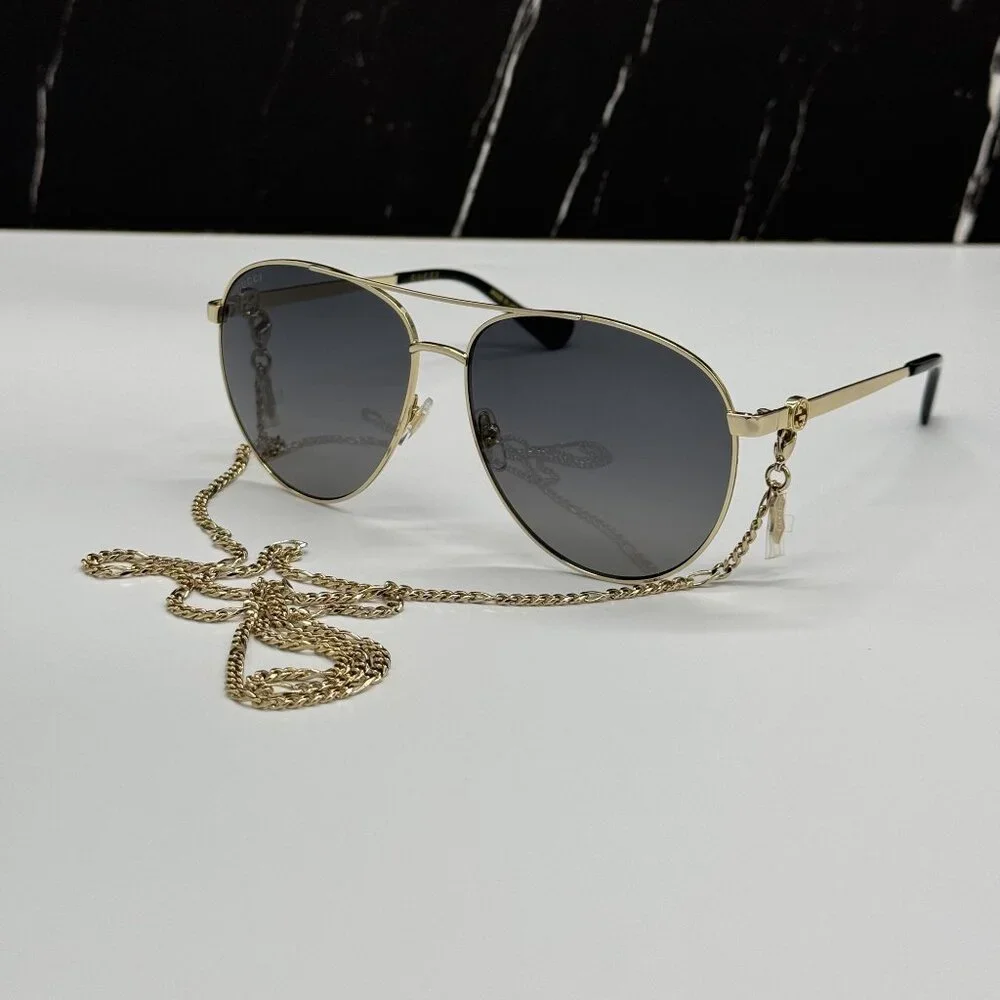 NEW GUCCI GG1088S 001 WITH GOLD CHAIN UNISEX GUCCI SUNGLASSES